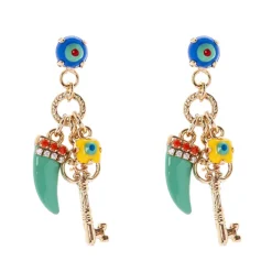Orecchini con cabochon, chiave e cornetto Partenope - Turchese