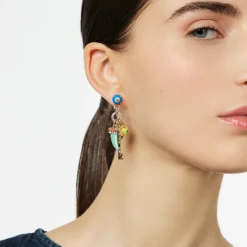 Orecchini con cabochon, chiave e cornetto Partenope - Turchese