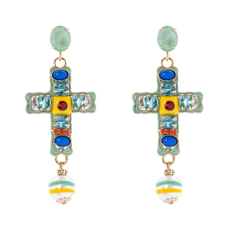 Orecchini con croce pendente Partenope - Multicolor