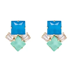 Orecchini con due cristalli e coppie di zirconi Sirens - Blu