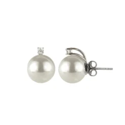 Orecchini con grande perla e zircone Pearl - Bianco