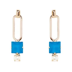 Orecchini con lungo anello, cristallo e perla Sirens - Blu
