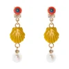 Orecchini con mini cabochon, conchiglia e perla Partenope - Giallo
