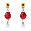 Orecchini con mini cabochon, conchiglia e perla Partenope - Rosso
