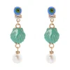 Orecchini con mini cabochon, conchiglia e perla Partenope - Turchese