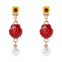 Orecchini con mini cabochon, conchiglia e perla Partenope - Rosso