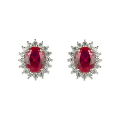 Orecchini con ovale di zirconi Pearl - Rosso