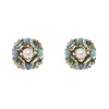 Orecchini con piccolo fiore di cristalli e perla Sirens - Turchese