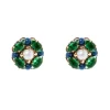 Orecchini con piccolo fiore di cristalli e perla Sirens - Blu