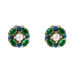 Orecchini con piccolo fiore di cristalli e perla Sirens - Blu