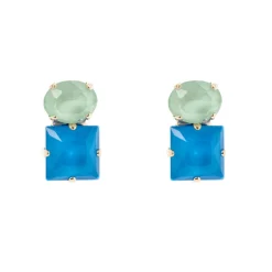 Orecchini con un cristallo ovale ed uno quadrato Sirens - Blu