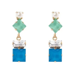 Orecchini con zircone e quadrato pendente Sirens - Blu