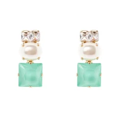 Orecchini con zircone, perla e cristallo Sirens - Turchese