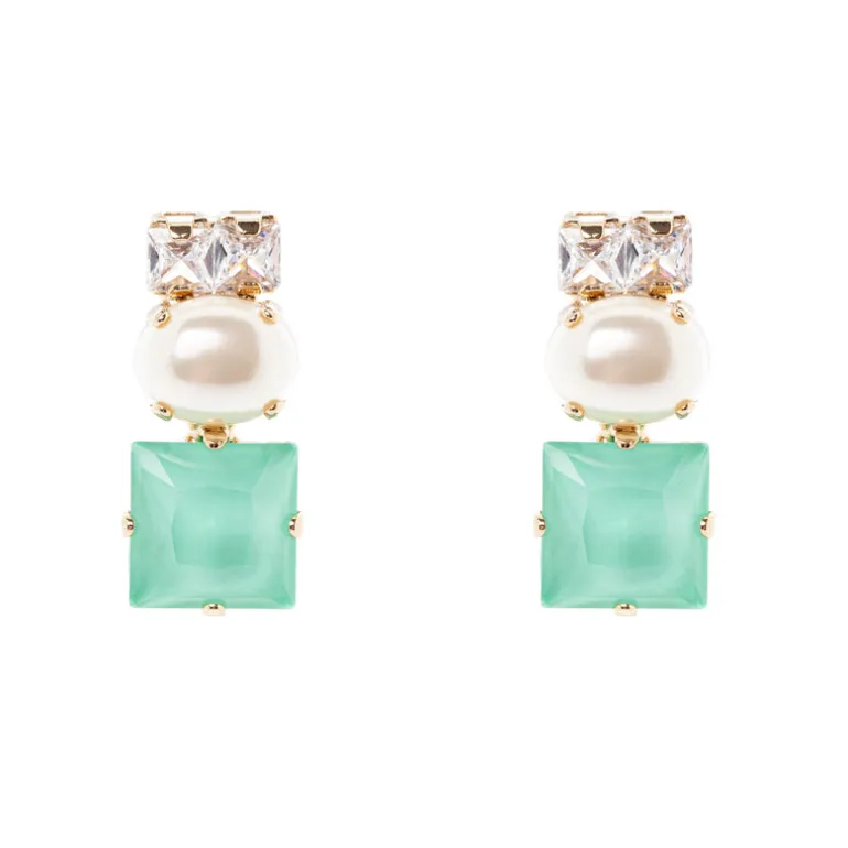 Orecchini con zircone, perla e cristallo Sirens - Turchese