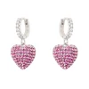 Orecchini mini cerchio e cuore Petit Pavè - Fucsia