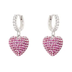 Orecchini mini cerchio e cuore Petit Pavè - Fucsia