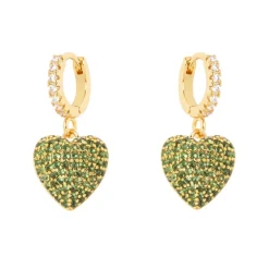 Orecchini mini cerchio e cuore Petit Pavè - Verde
