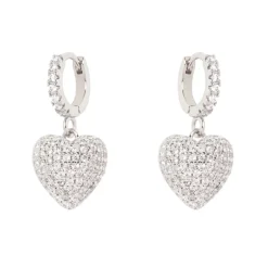 Orecchini mini cerchio e cuore Petit Pavè - Bianco