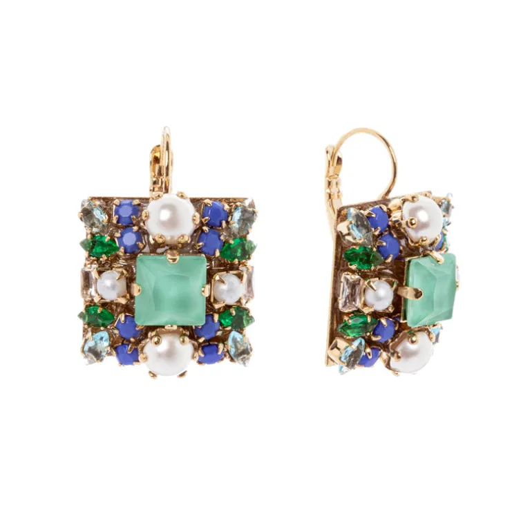 Orecchini monachella e charm quadrato Sirens - Blu