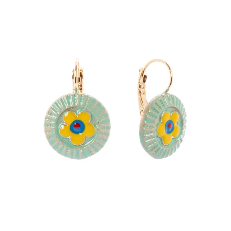 Orecchini monachella e disco con fiore Partenope - Multicolor