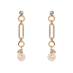 Orecchini strass, catena e perla Kelly - Bianco