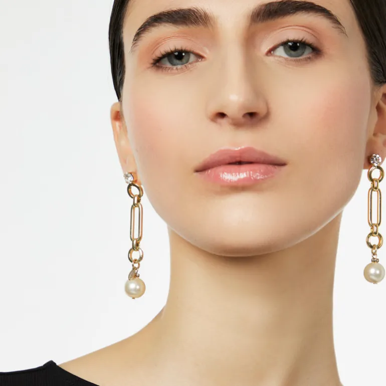 Orecchini strass, catena e perla Kelly - Bianco