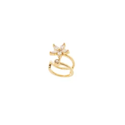 Orecchino Ear cuff a due fili e fiorellino Rania - Oro