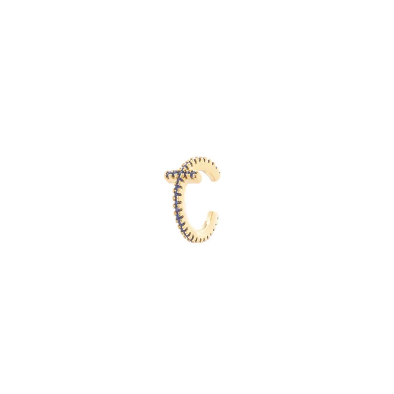 Orecchino Ear cuff mini cerchio e barretta trasversale Rania - Blu