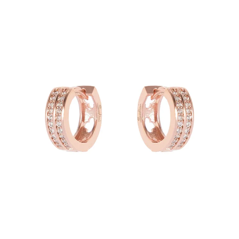 Piccoli orecchini cerchio e brillanti Malibù - Oro rosa