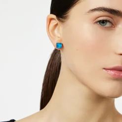 Piccoli orecchini con cristallo quadrato Sirens - Blu